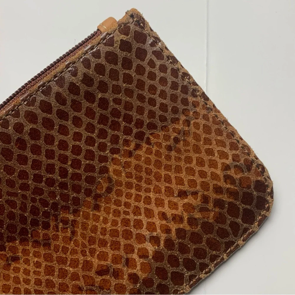 Dooney & Bourke Brown Leather Wristlet Snake Reptile Print Clutch Pouch - Picture 8 of 10